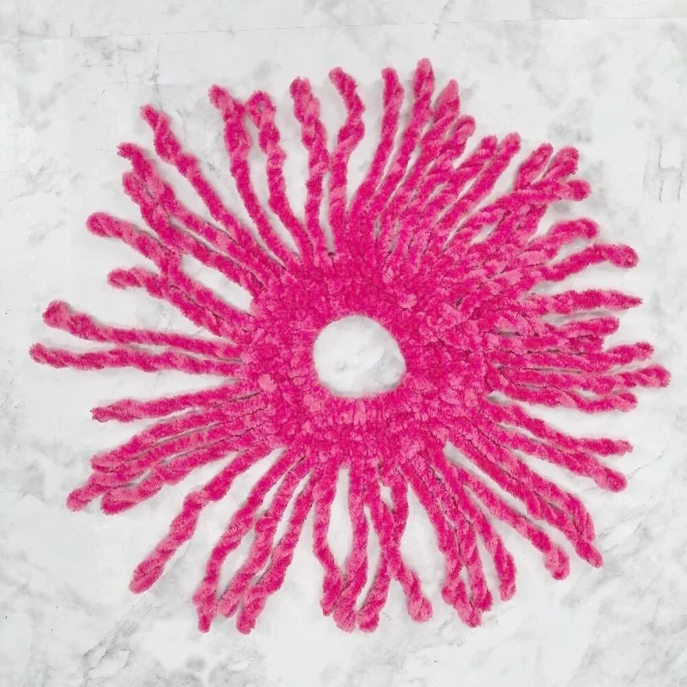 HAND CRAFTED Hair Scrunchie Fringe Crochet Kids Chenille Velvet Oversized Pink
